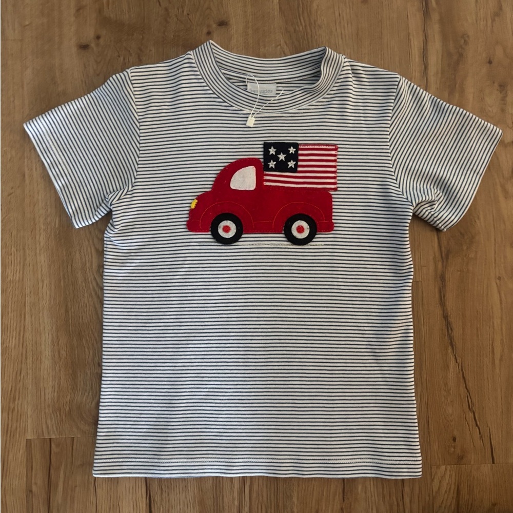 Squiggles Striped Kids Crew with Red Truck Design